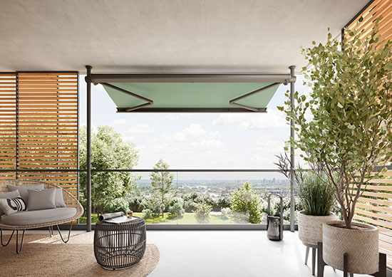 markilux 900 Markise Ansicht Mehrfamilienhaus Innen. Profilbau Scheil.