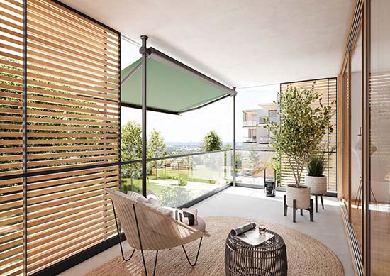 markilux 900 Markise Ansicht Mehrfamilienhaus. Profilbau Scheil.