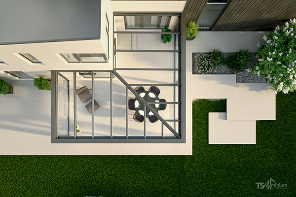 TS Aluminium Terrassendach Ecklösung Profilbau Scheil