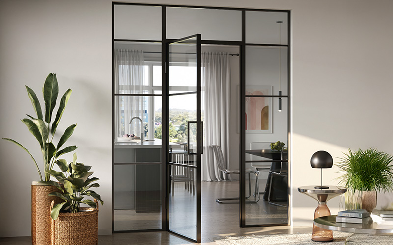 Stahl Lofttüre mit einer Drehtüre, rundum Dekoration