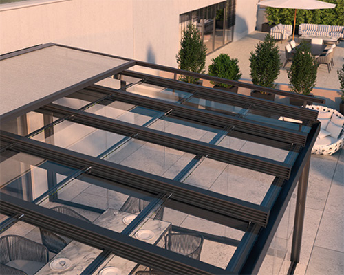 Geöffnetes Glasschiebedach von TS Aluminium