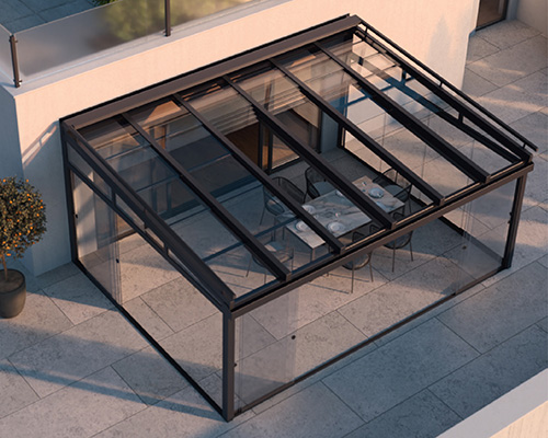 Geöffnetes Glasschiebedach von TS Aluminium