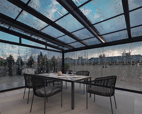 TS Aluminium Glasschiebedach geschlossen bei regen